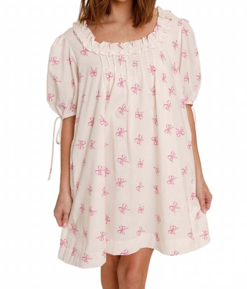 NWT Sofie the Label Minnie Babydoll Bow Print Mini Dress Women's Small Ivory